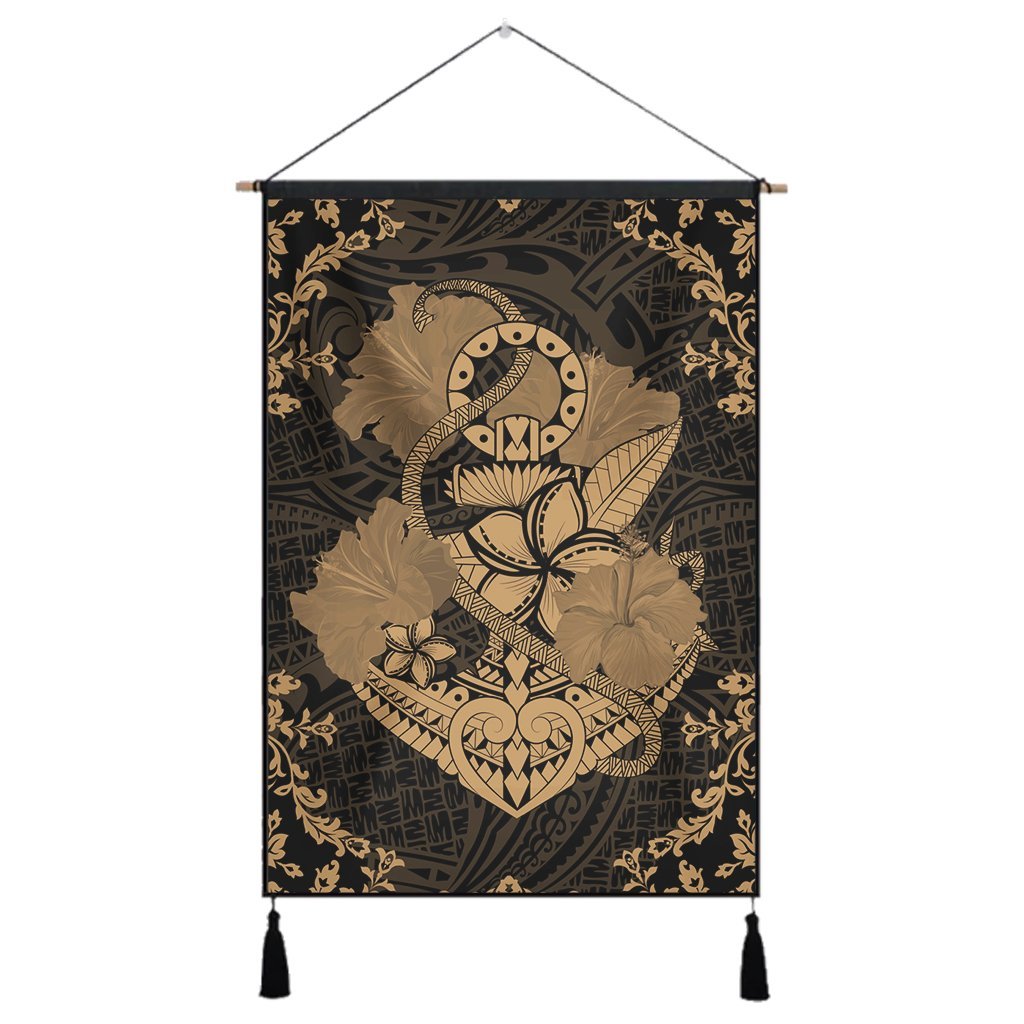 Hawaii Anchor Hibiscus Flower Vintage Hanging Poster - AH - Gold Hanging Poster Cotton And Linen - Polynesian Pride