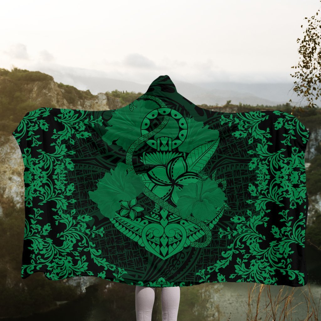 Hawaii Anchor Hibiscus Flower Vintage Hooded Blanket - AH - Green - Polynesian Pride