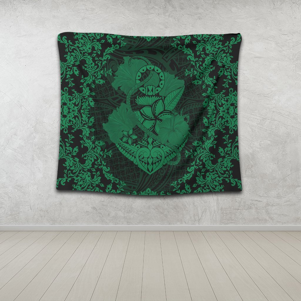 Hawaii Anchor Hibiscus Flower Vintage Tapestry - AH - Green - Polynesian Pride