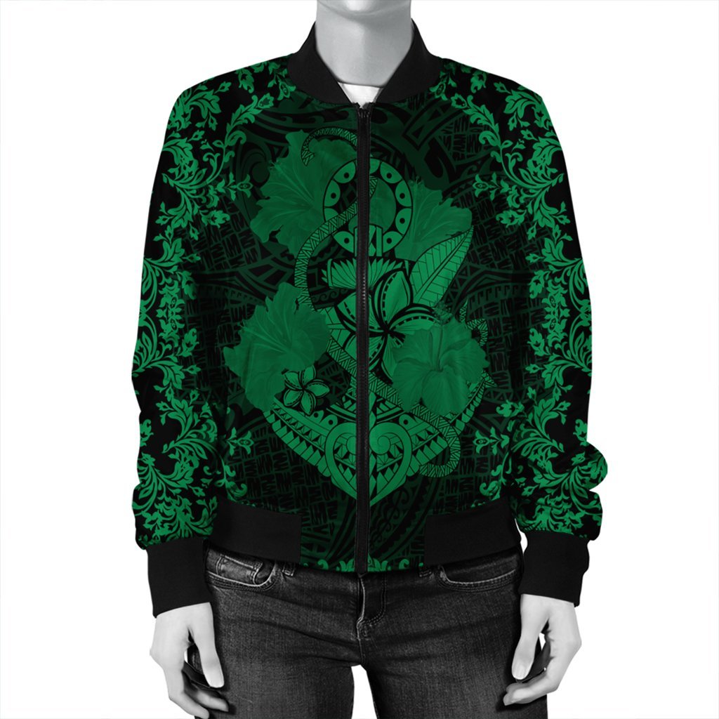 Hawaii Anchor Hibiscus Flower Vintage Bomber Jacket - AH - Green - Polynesian Pride