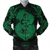 Hawaii Anchor Hibiscus Flower Vintage Bomber Jacket - AH - Green Black Unisex - Polynesian Pride