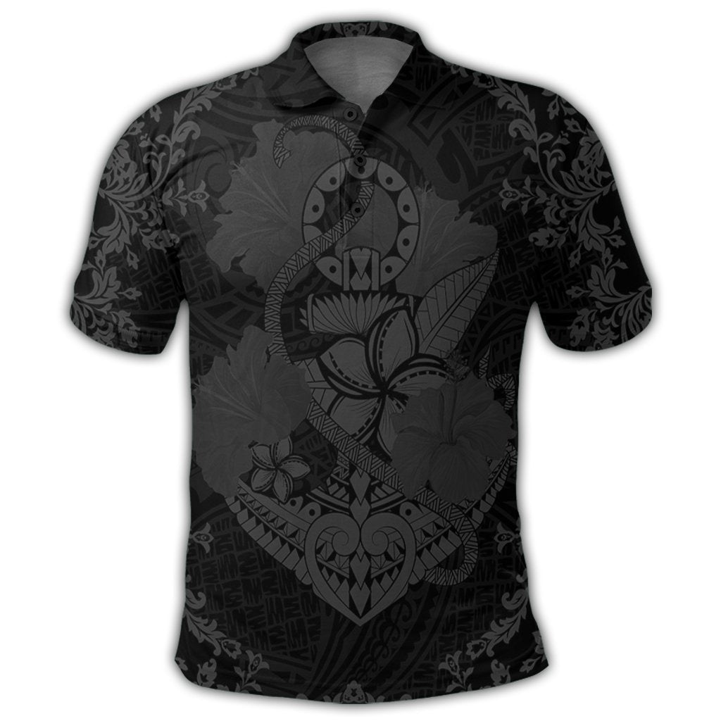 Hawaii Anchor Hibiscus Flower Vintage Polo Shirt Grey - Polynesian Pride