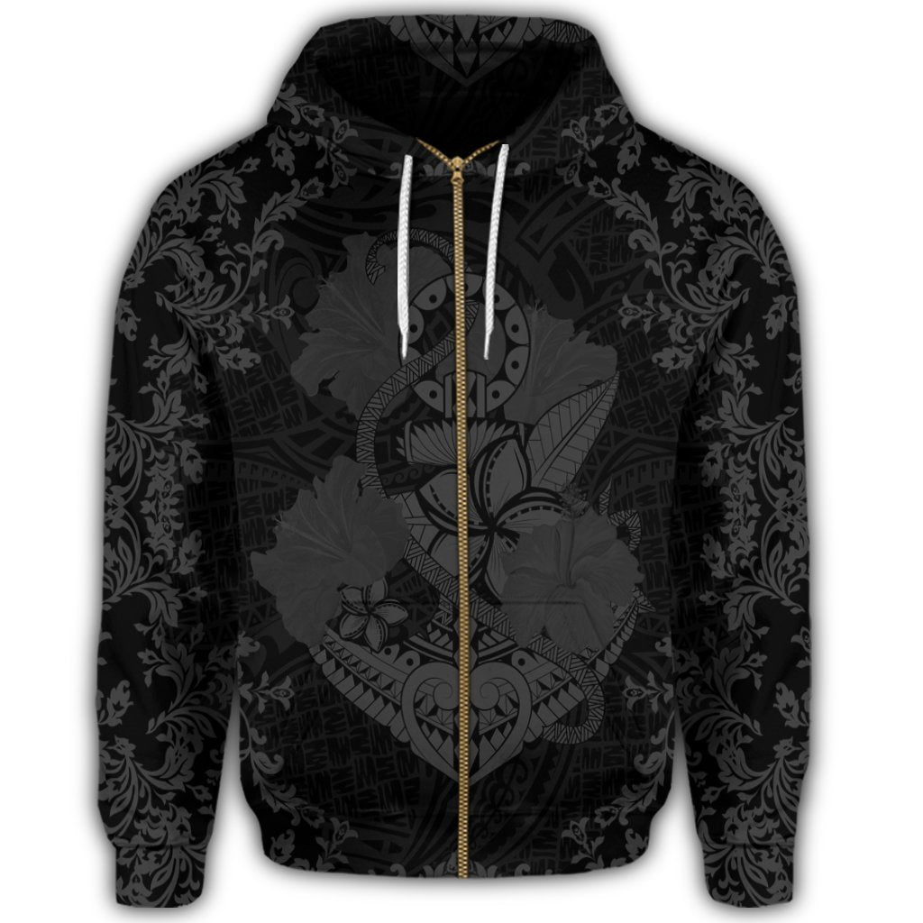 Hawaii Anchor Hibiscus Flower Vintage Zip Hoodie Grey - Polynesian Pride