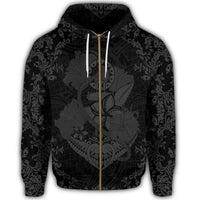 Hawaii Anchor Hibiscus Flower Vintage Zip Hoodie Grey - Polynesian Pride