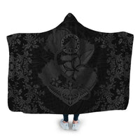 Hawaii Anchor Hibiscus Flower Vintage Hooded Blanket - AH - Grey Hooded Blanket White - Polynesian Pride
