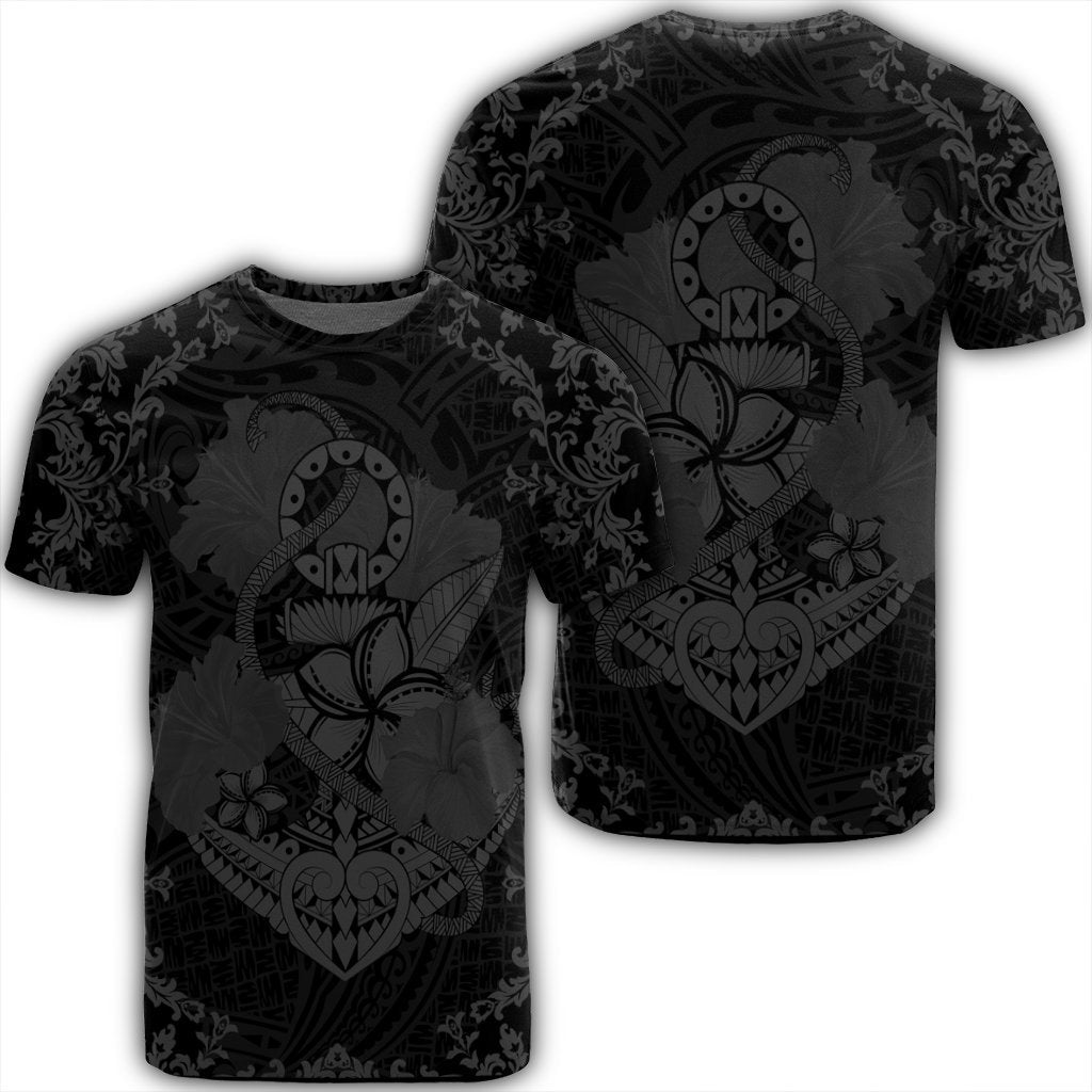 Hawaii Anchor Hibiscus Flower Vintage T Shirt Grey Unisex Black - Polynesian Pride