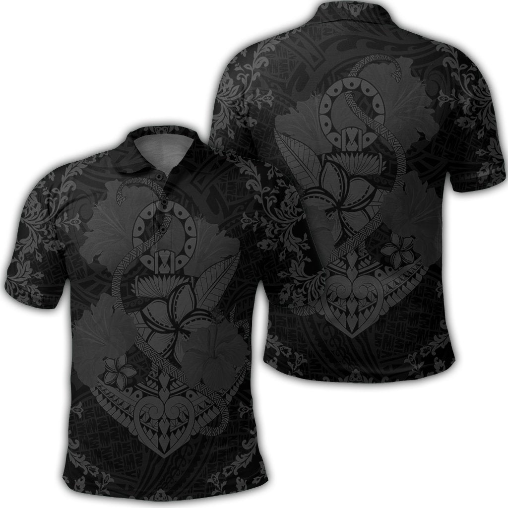 Hawaii Anchor Hibiscus Flower Vintage Polo Shirt Grey Unisex Black - Polynesian Pride