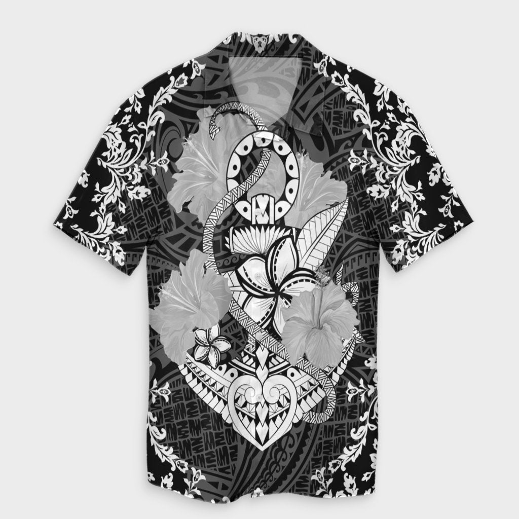 Hawaii Anchor Hibiscus Flower Vintage Hawaiian Shirt - AH Unisex Black - Polynesian Pride
