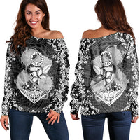 Hawaii Anchor Hibiscus Flower Vintage Women's Off Shoulder Sweater - AH Black - Polynesian Pride