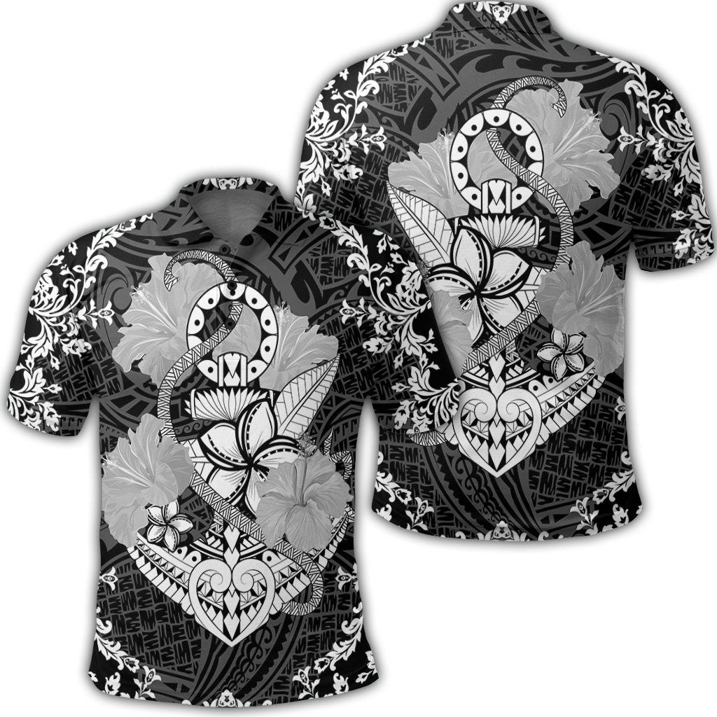 Hawaii Anchor Hibiscus Flower Vintage Polo Shirt Unisex Black - Polynesian Pride