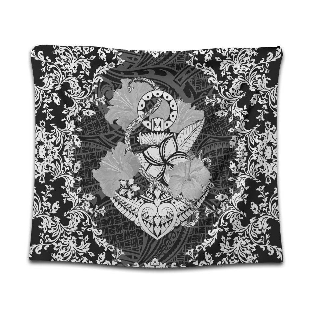 Hawaii Anchor Hibiscus Flower Vintage Tapestry - AH Wall Tapestry Black - Polynesian Pride