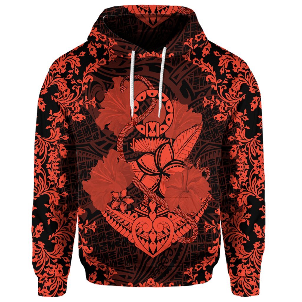 Custom Hawaii Anchor Hibiscus Flower Vintage Hoodie Orange - Polynesian Pride