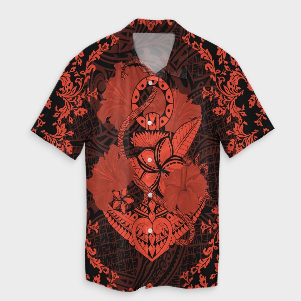 Hawaii Anchor Hibiscus Flower Vintage Hawaiian Shirt - AH - Orange Unisex Black - Polynesian Pride