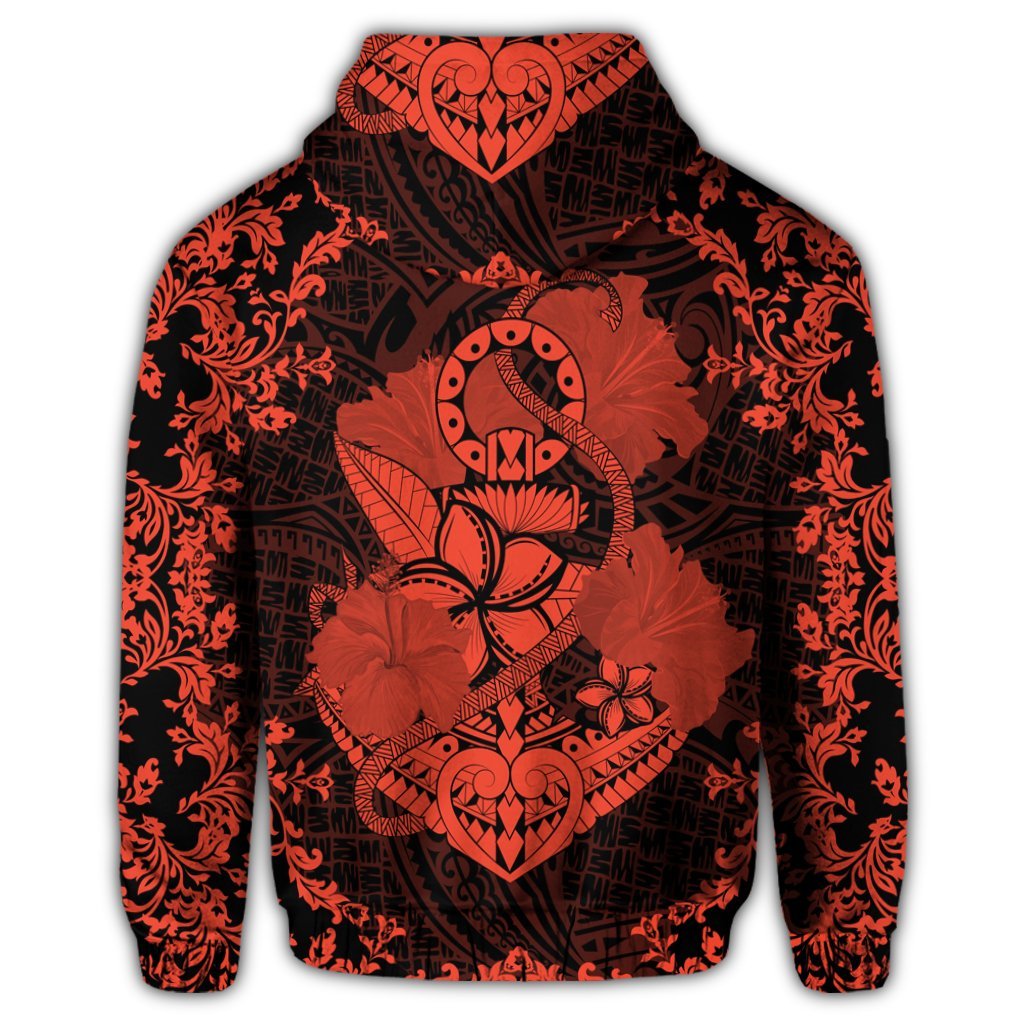 Hawaii Anchor Hibiscus Flower Vintage Zip Hoodie Orange - Polynesian Pride