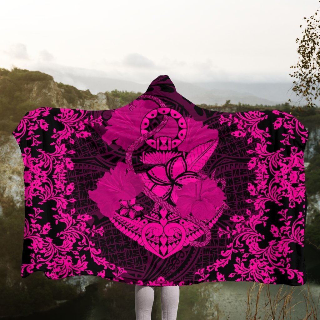 Hawaii Anchor Hibiscus Flower Vintage Hooded Blanket - AH - Pink - Polynesian Pride