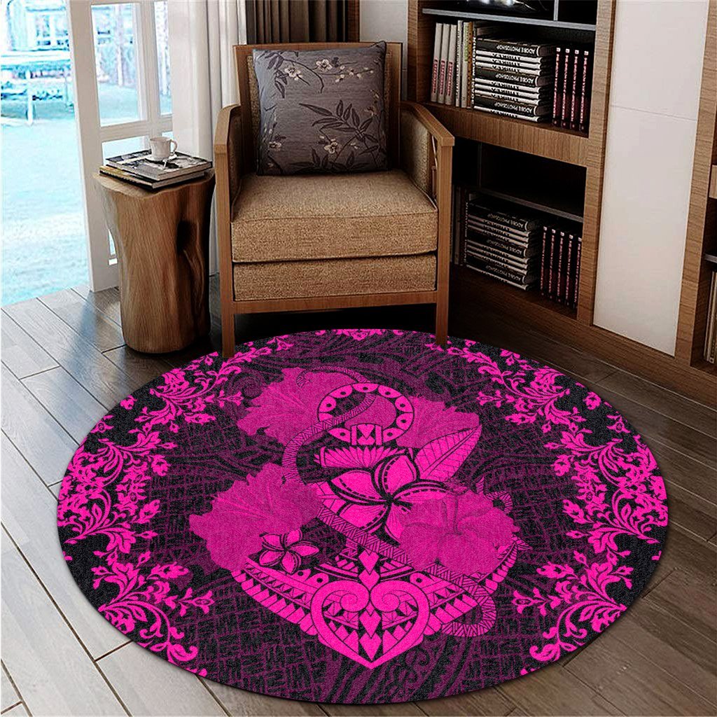 Hawaii Anchor Hibiscus Flower Vintage Round Carpet - AH - Pink - Polynesian Pride