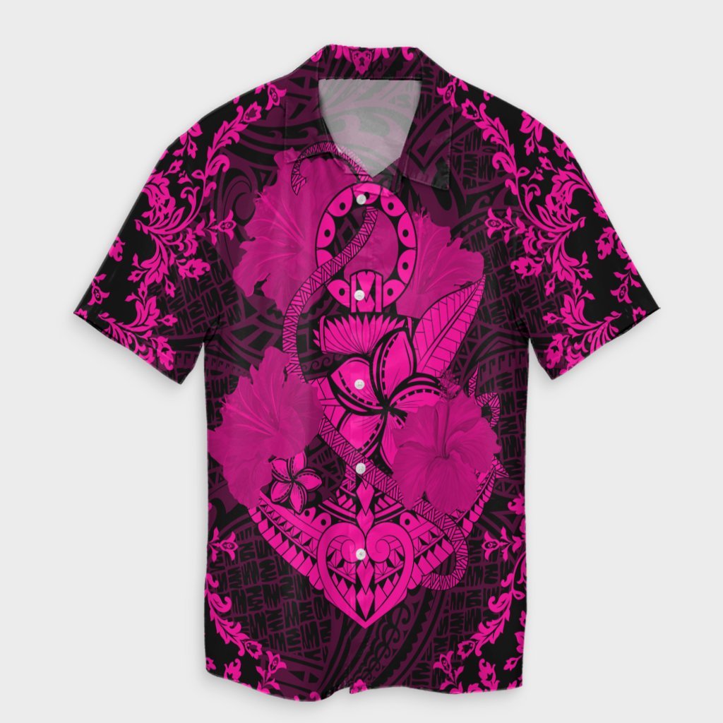 Hawaii Anchor Hibiscus Flower Vintage Hawaiian Shirt - AH - Pink Unisex Black - Polynesian Pride