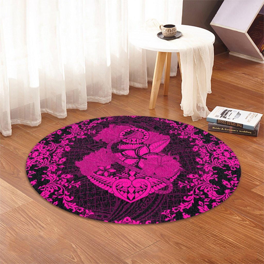 Hawaii Anchor Hibiscus Flower Vintage Round Carpet - AH - Pink - Polynesian Pride