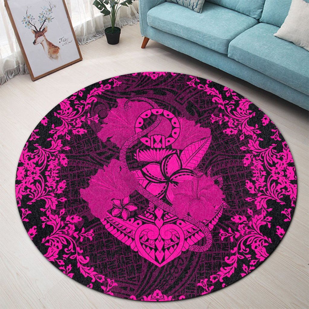 Hawaii Anchor Hibiscus Flower Vintage Round Carpet - AH - Pink - Polynesian Pride