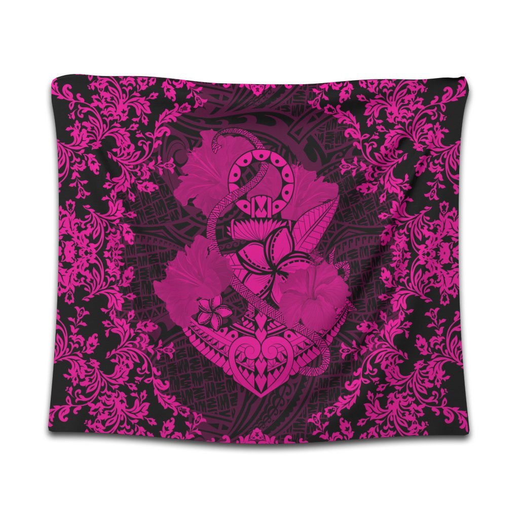 Hawaii Anchor Hibiscus Flower Vintage Tapestry - AH - Pink Wall Tapestry Black - Polynesian Pride