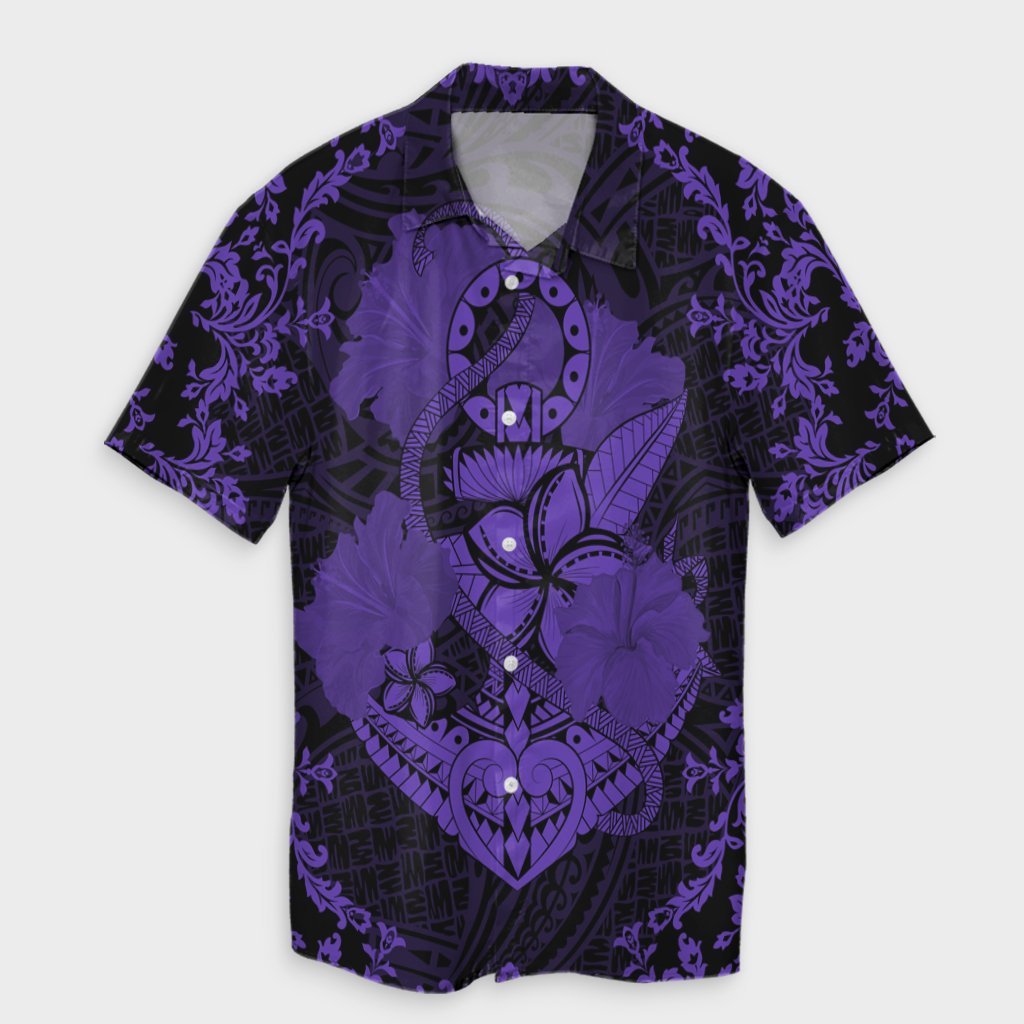 Hawaii Anchor Hibiscus Flower Vintage Hawaiian Shirt - AH - Purple Unisex Black - Polynesian Pride