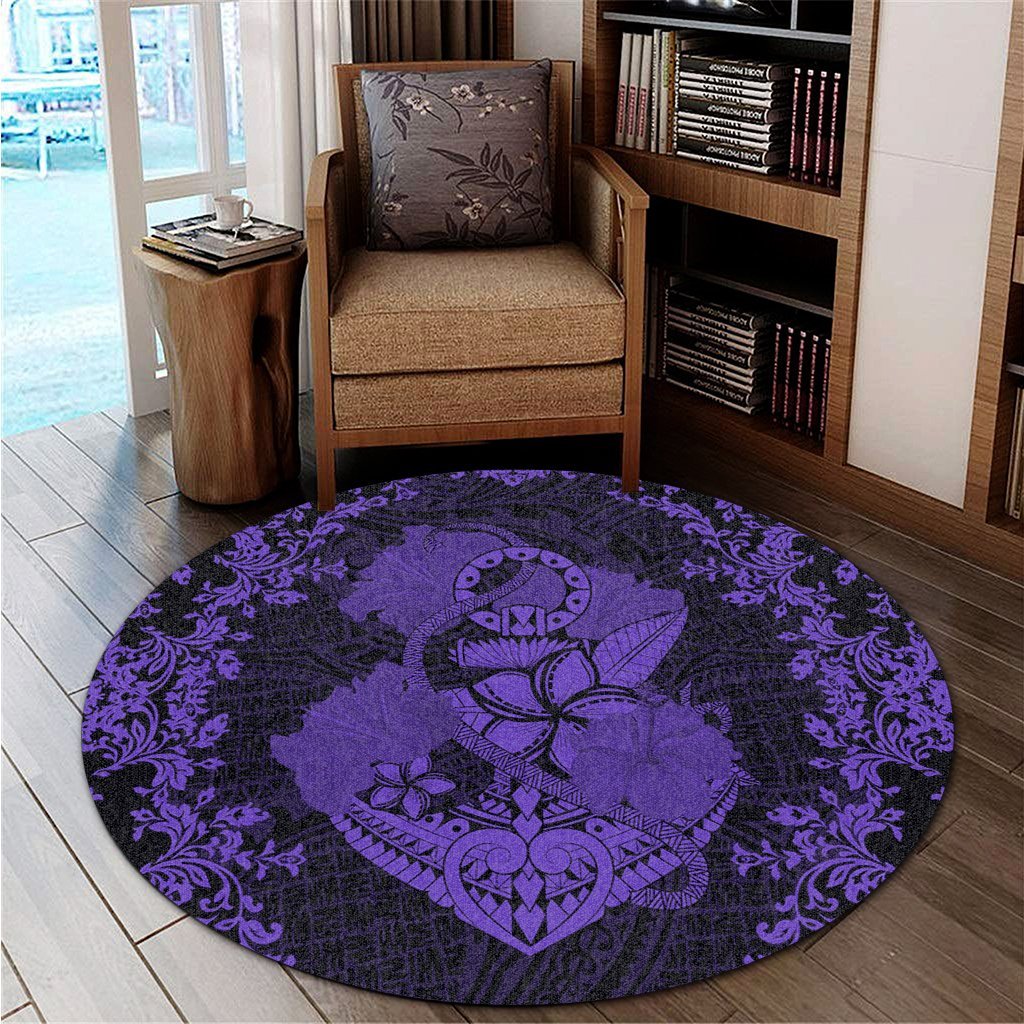 Hawaii Anchor Hibiscus Flower Vintage Round Carpet - AH - Purple - Polynesian Pride