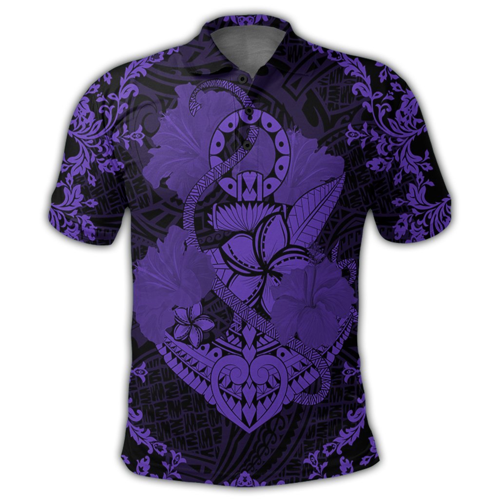 Hawaii Anchor Hibiscus Flower Vintage Polo Shirt Purple - Polynesian Pride