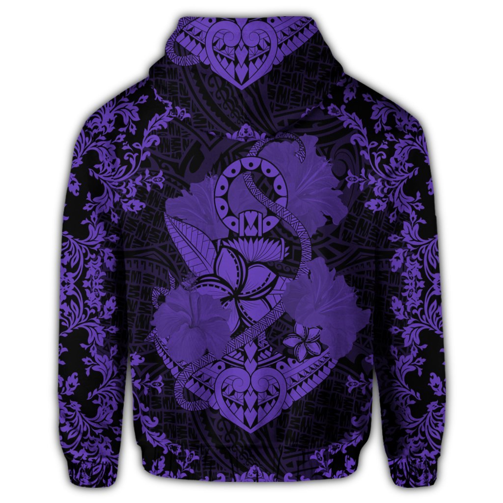 Hawaiian Anchor Hibiscus Flower Vintage Hoodie Purple - Polynesian Pride