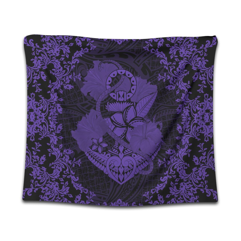 Hawaii Anchor Hibiscus Flower Vintage Tapestry - AH - Purple Wall Tapestry Black - Polynesian Pride