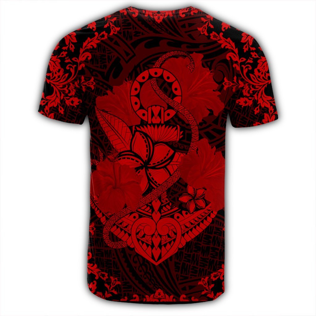 Hawaii Anchor Hibiscus Flower Vintage T Shirt Red - Polynesian Pride