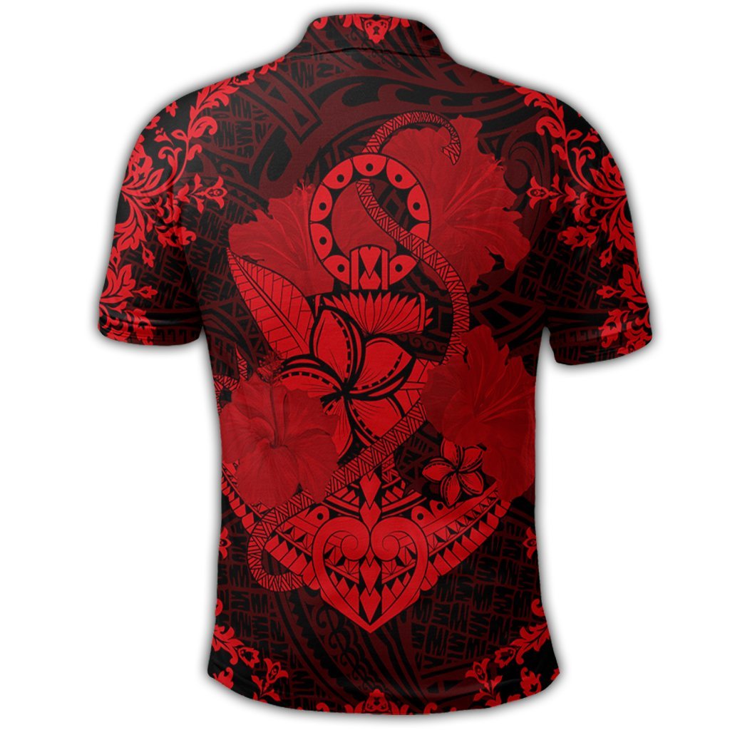 Hawaii Anchor Hibiscus Flower Vintage Polo Shirt Red - Polynesian Pride