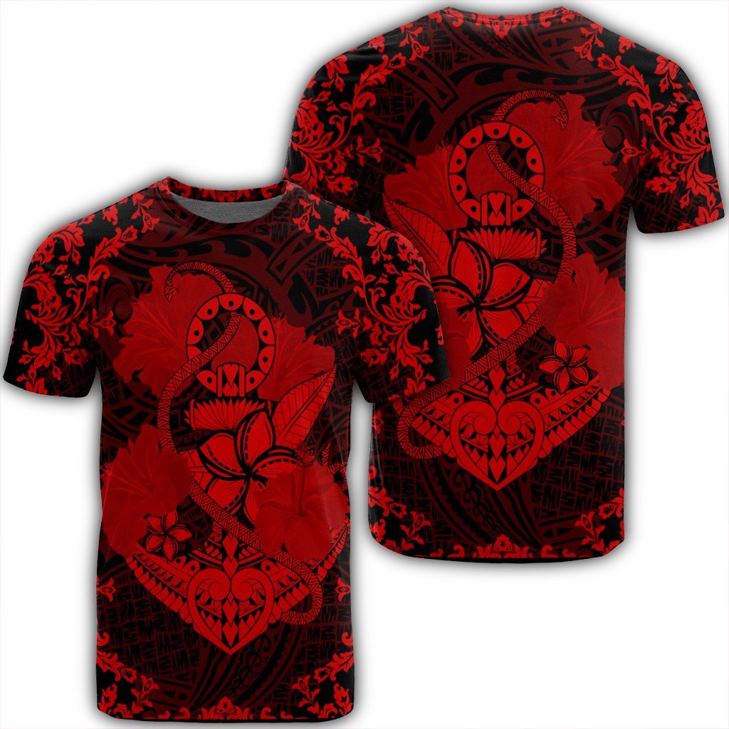 Hawaii Anchor Hibiscus Flower Vintage T Shirt Red Unisex Black - Polynesian Pride