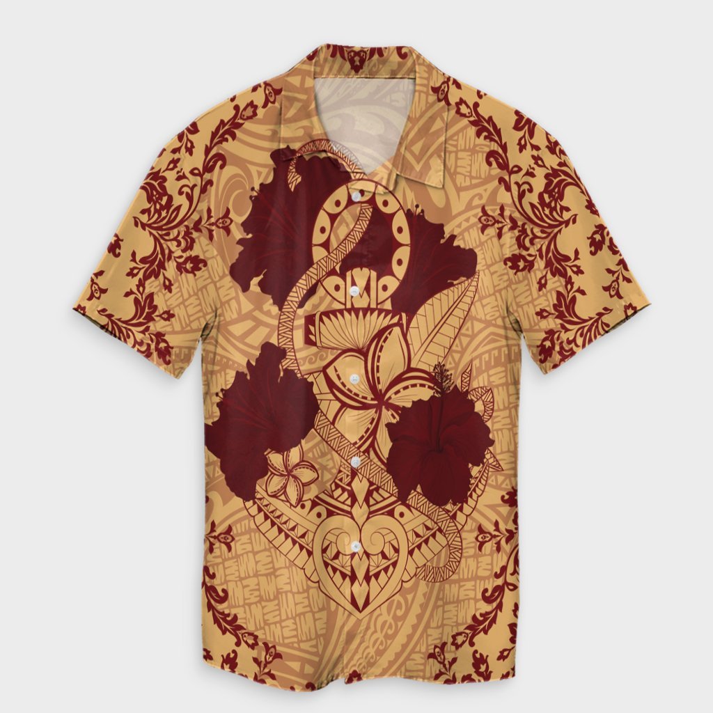 Hawaii Anchor Hibiscus Flower Vintage Hawaiian Shirt - AH - Red Orange Unisex Black - Polynesian Pride
