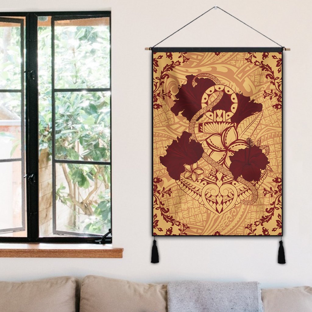 Hawaii Anchor Hibiscus Flower Vintage Hanging Poster - AH - Red Orange - Polynesian Pride
