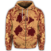 Hawaii Anchor Hibiscus Flower Vintage Zip Hoodie Red Orange - Polynesian Pride