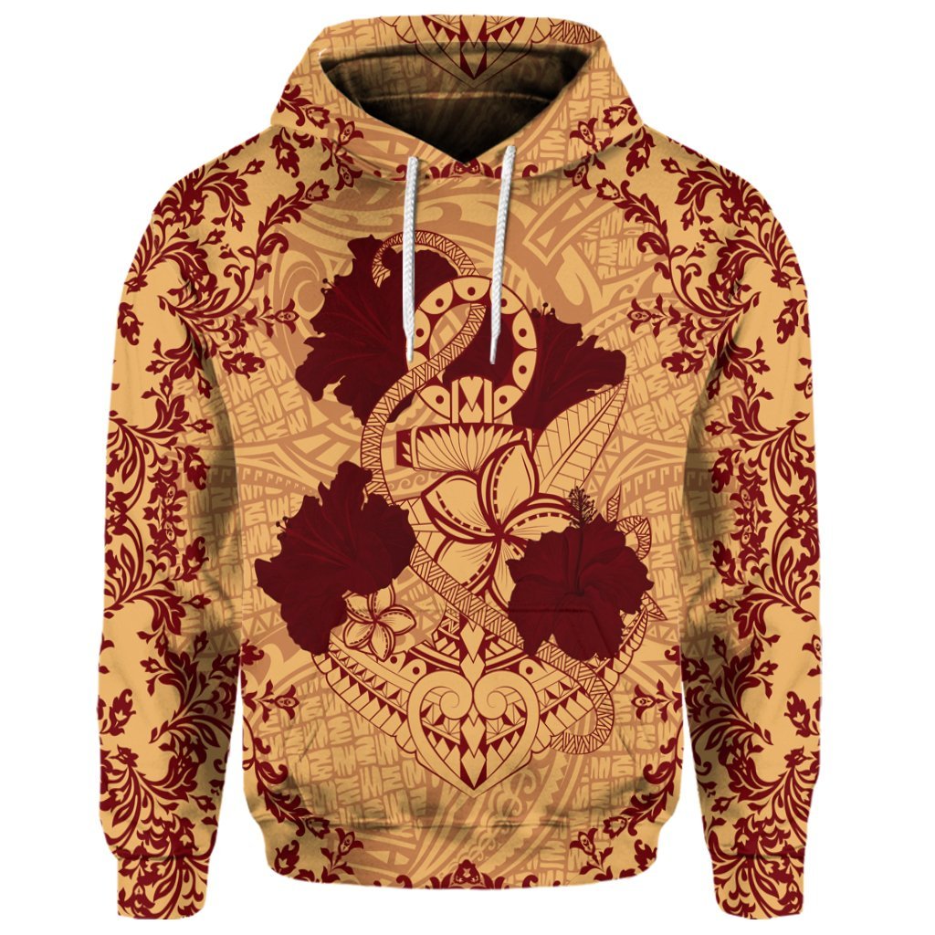 Custom Hawaii Anchor Hibiscus Flower Vintage Hoodie Red Orange - Polynesian Pride