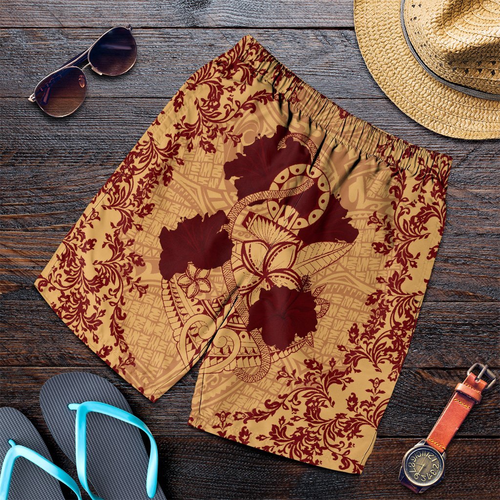 Hawaii Anchor Hibiscus Flower Vintage Men's Shorts - AH - Red Orange Art - Polynesian Pride