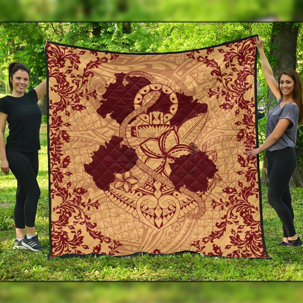 Hawaii Anchor Hibiscus Flower Vintage Premium Quilts - AH - Red Orange Black - Polynesian Pride