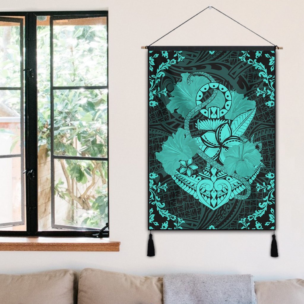 Hawaii Anchor Hibiscus Flower Vintage Hanging Poster - AH - Turquoise - Polynesian Pride
