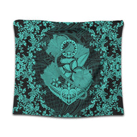 Hawaii Anchor Hibiscus Flower Vintage Tapestry - AH - Turquoise Wall Tapestry Black - Polynesian Pride