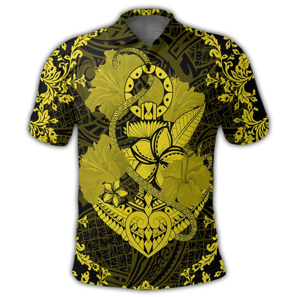 Hawaii Anchor Hibiscus Flower Vintage Polo Shirt Yellow - Polynesian Pride