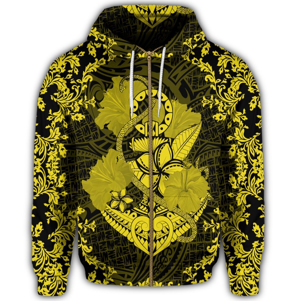 Hawaii Anchor Hibiscus Flower Vintage Zip Hoodie Yellow - Polynesian Pride