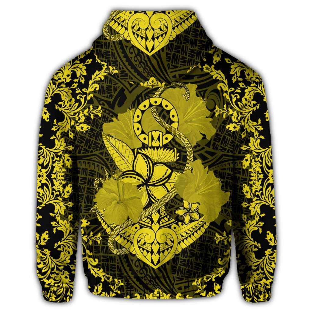 Hawaii Anchor Hibiscus Flower Vintage Zip Hoodie Yellow - Polynesian Pride