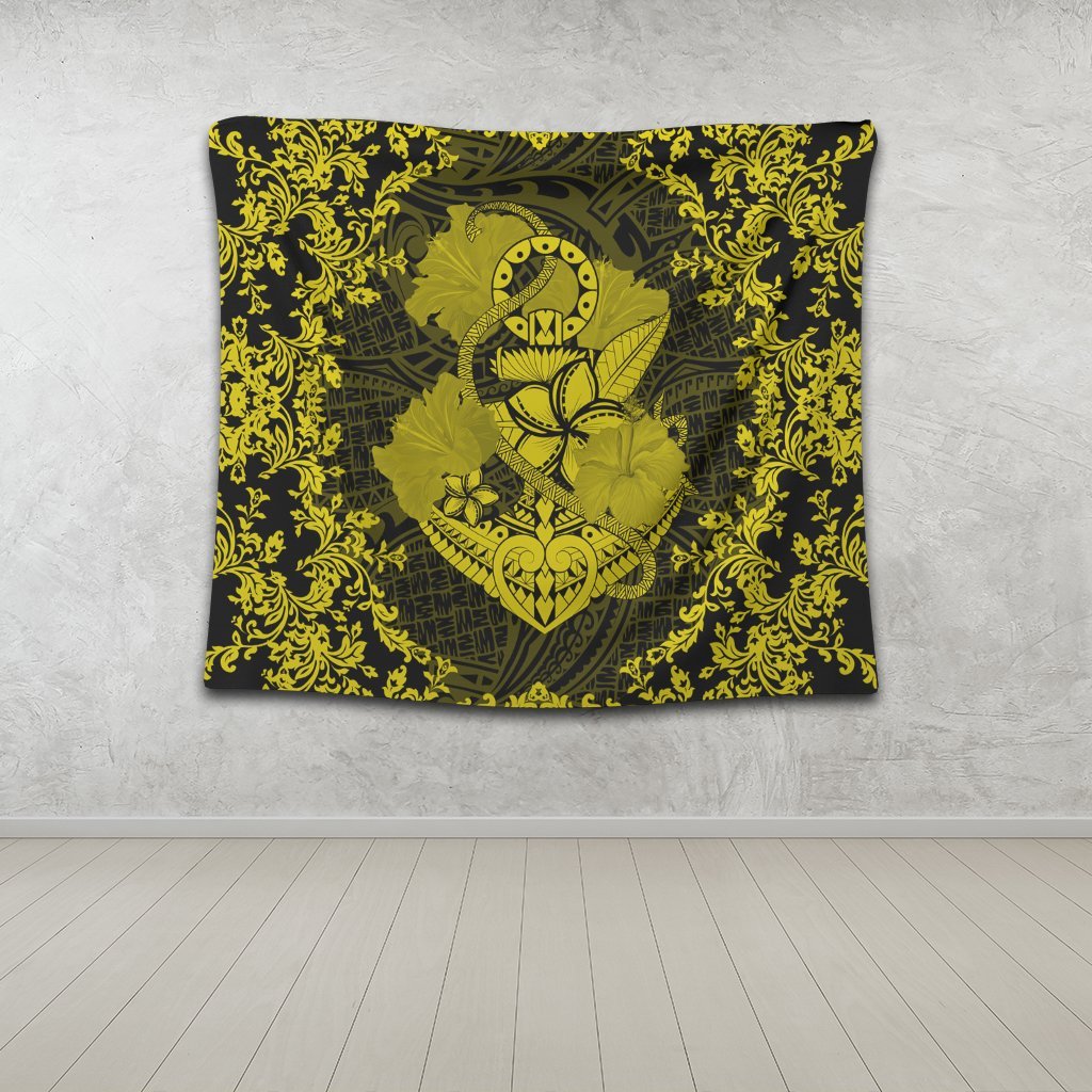 Hawaii Anchor Hibiscus Flower Vintage Tapestry - AH - Yellow - Polynesian Pride