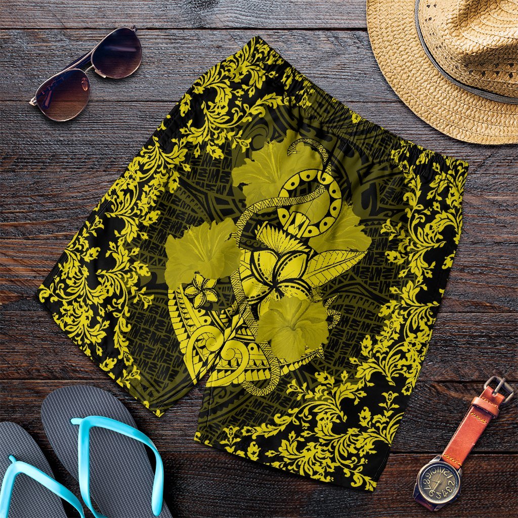 Hawaii Anchor Hibiscus Flower Vintage Men's Shorts - AH - Yellow Art - Polynesian Pride