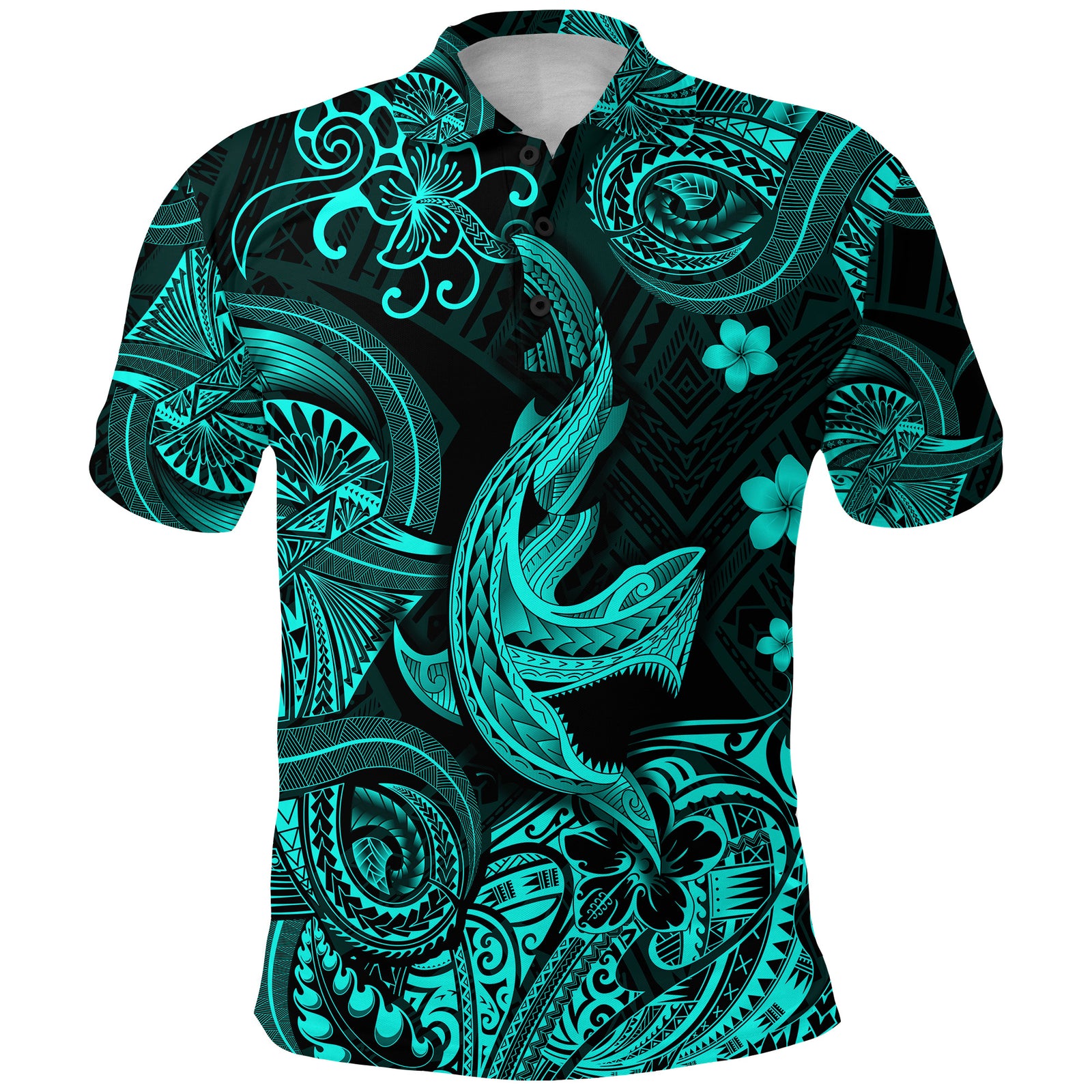 Hawaii Angry Shark Polynesian Polo Shirt Unique Style Turquoise LT8 - Polynesian Pride