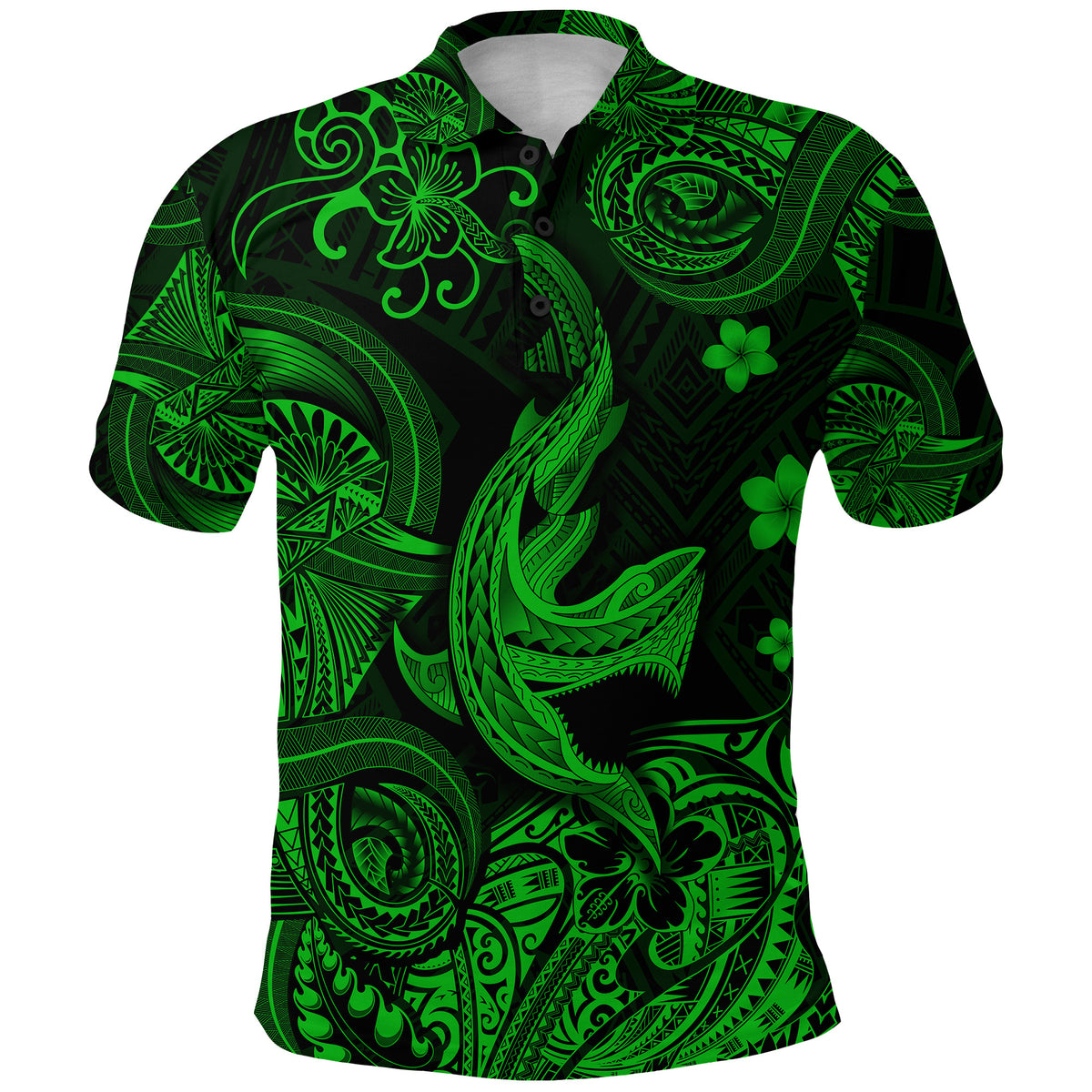 Hawaii Angry Shark Polynesian Polo Shirt Unique Style Green LT8 - Polynesian Pride