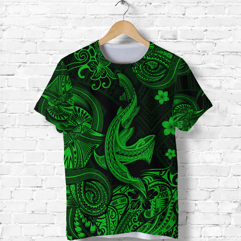 Hawaii Polynesian T Shirt Angry Shark Unique Style Green LT8 - Polynesian Pride