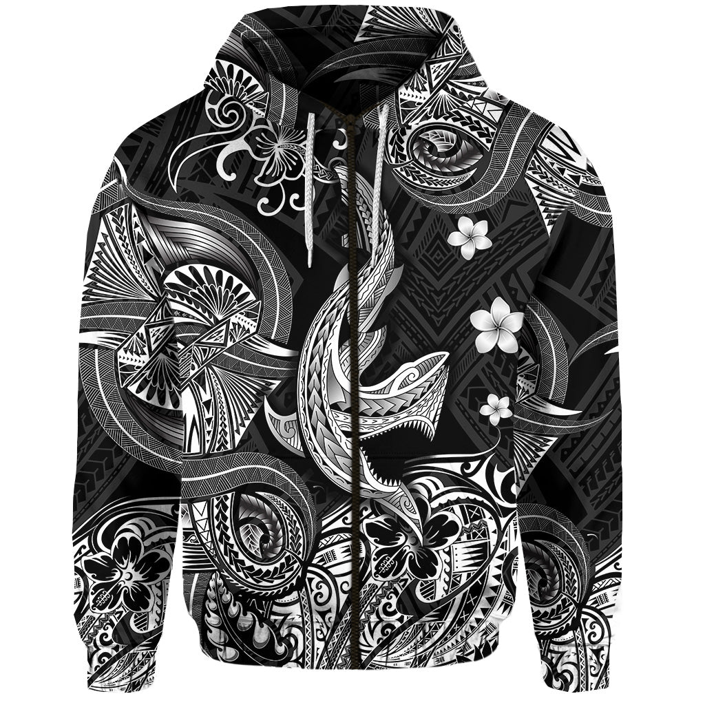 Custom Hawaii Angry Shark Polynesian Zip Hoodie Unique Style Black LT8 - Polynesian Pride