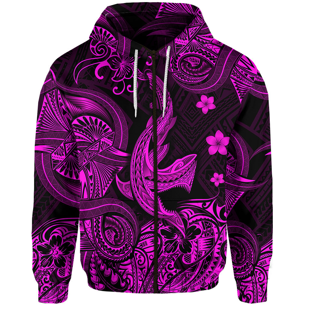 Custom Hawaii Angry Shark Polynesian Zip Hoodie Unique Style Pink LT8 - Polynesian Pride